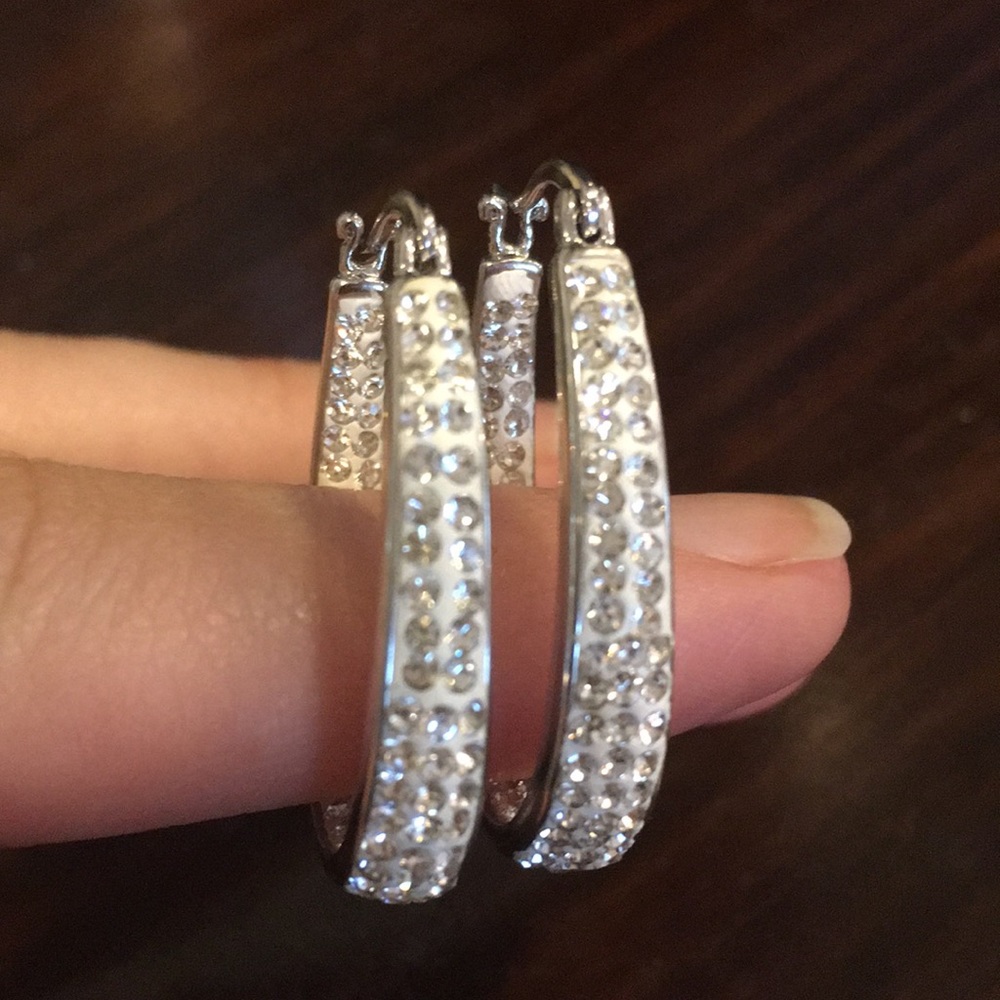 Silvertone hoops with crystals